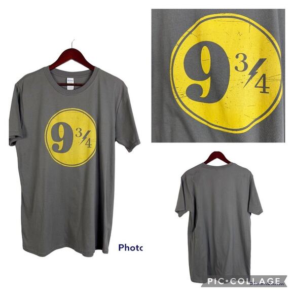 Revel Shore‎ Women's Gray Harry Potter Yellow 9 3/4 Short Sleeves T-Shirt Sz L - Picture 1 of 6